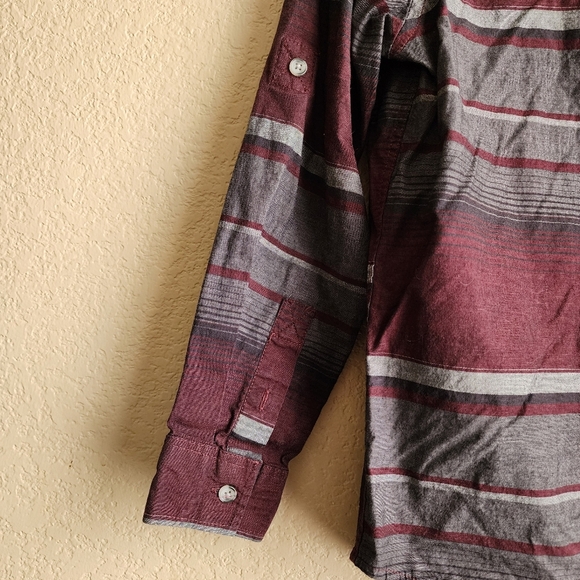 Arizona Jean maroon and grey striped long sleeve button up shirt Size M 10/12 - Picture 10 of 10